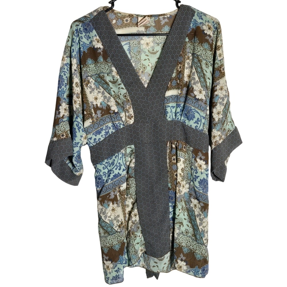 Faded Glory Women Floral Patchwork Kimono Sleeve Babydoll Top XL Boho Y2K Hippie